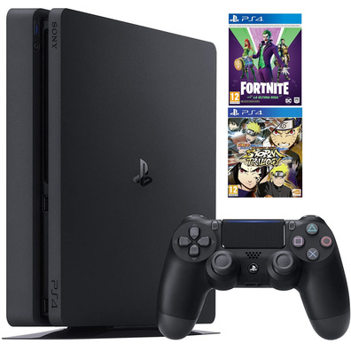 Consola PS4 Slim (500GB) Black + Fornite Lote La Última Risa + Naruto SUNS Trilogy