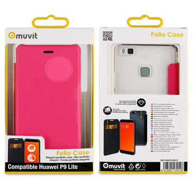 Funda Folio Rosa parte Trasera Transparente Huawei P9 Lite Muvit