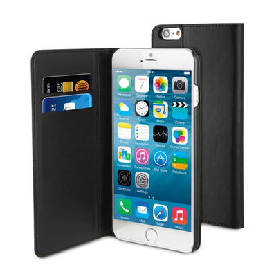 Funda Porta Tarjetas negra con soporte iPhone 6 Plus Muvit