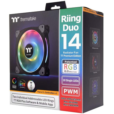 Kit 3 Ventiladores Thermaltake Riing Duo 14cm RGB