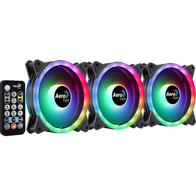 Pack 3 Ventiladores Aerocool Dúo Pro 12 cm + H66F HUB + Mando a Distancia