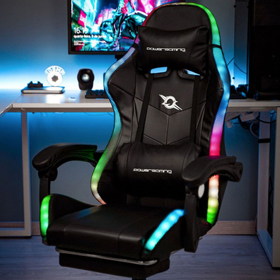 Silla Gaming PowerGaming LED RGB con Reposapiés - Negro