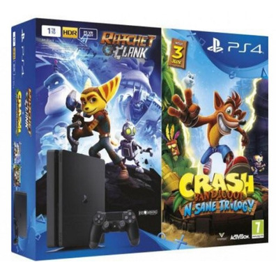 SONY PS4 1TB SLIM Crash bandicoot n.sane trilogy + ratchet & clank