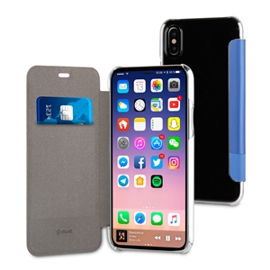  Funda Folio Azul Doble PU Trasera Transparente iPhone X Muvit