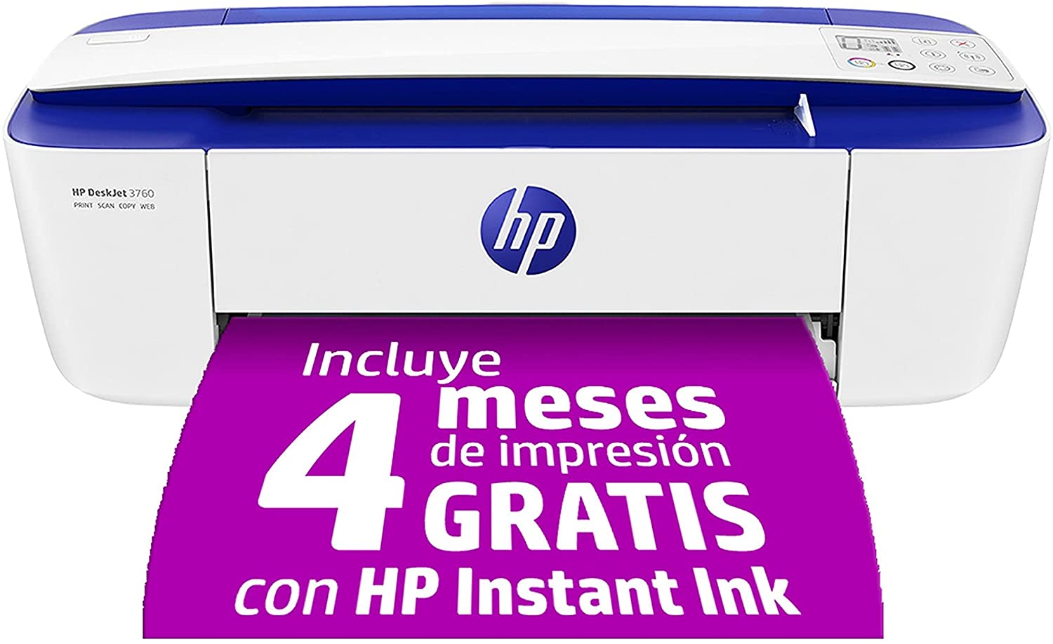 Impresora Multifunción HP DeskJet 3760, Inyección de tinta térmica, WiFi,  color, 4 meses de Instant Ink