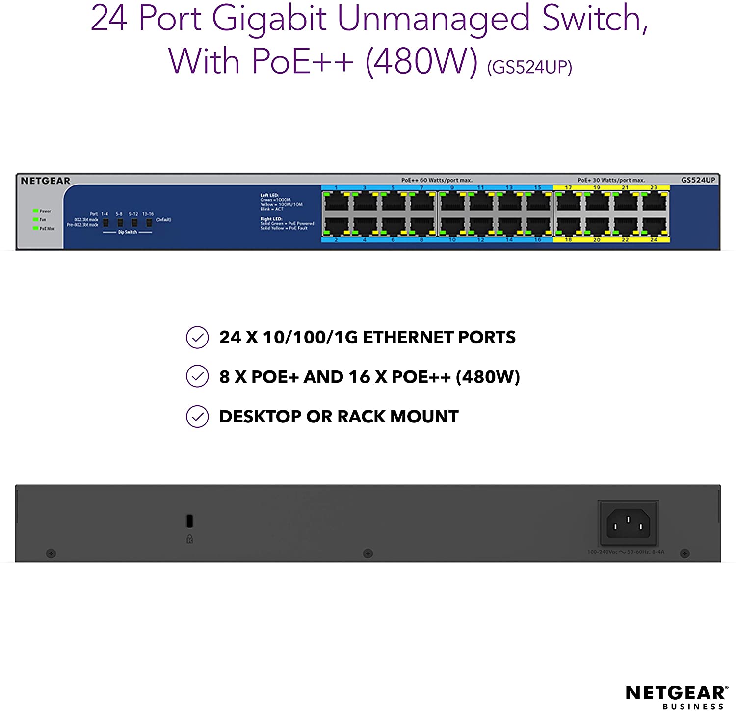 Switch de red Netgear de sobremesa , 24 puertos, Gigabit, 10/100